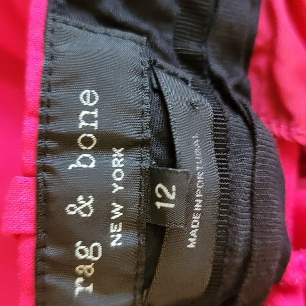 Rag & Bone Oman Pants Women's Sz 12 Hot Pink Wool Grosgrain Ribbon Tuxedo Stripe - Picture 8 of 8